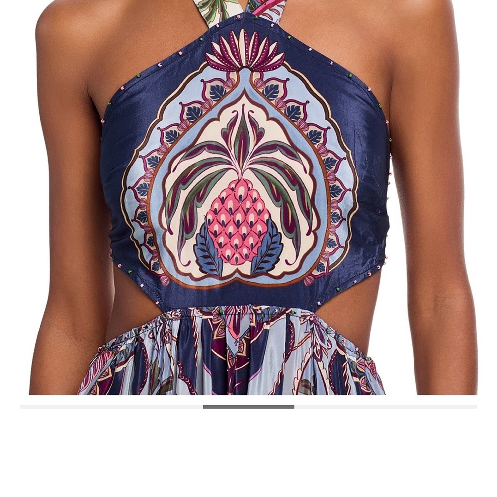 FARM Rio Navy One-Shoulder Maxi Dress with Pink Floral Medallion